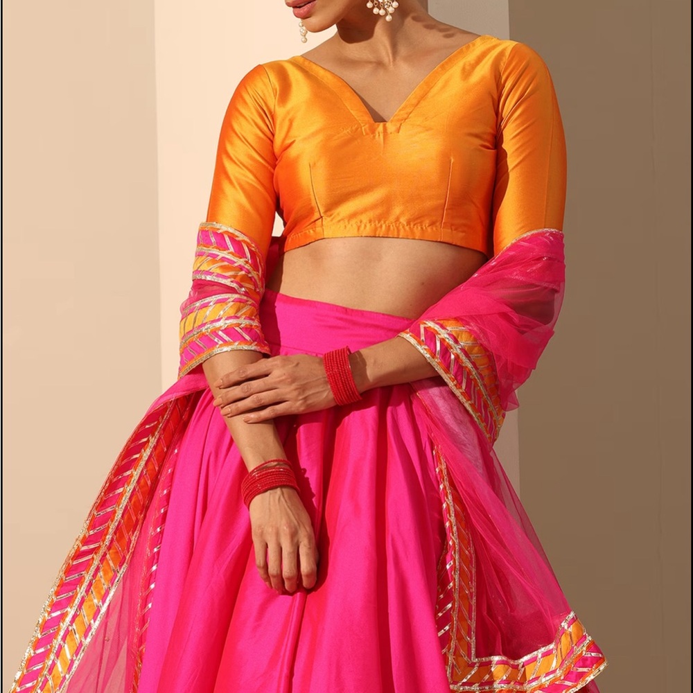 Pink Taffeta Silk Lehenga Set